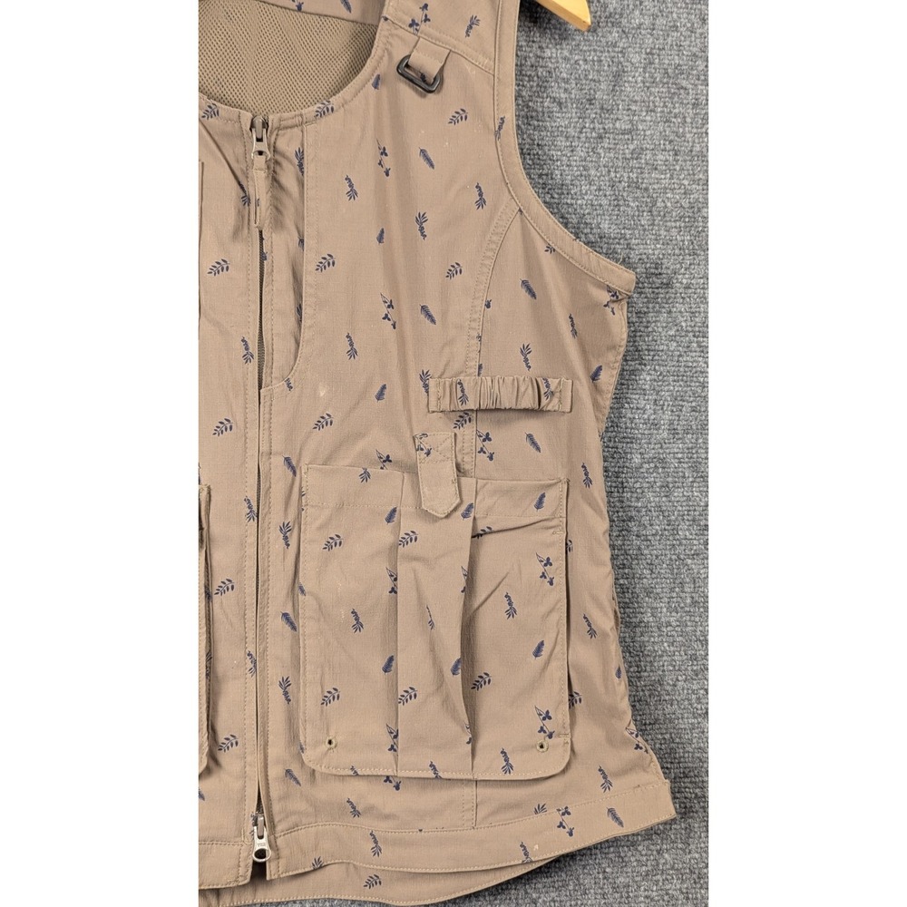 Duluth Trading Co Women's Fly Fishing Utility Vest Khaki Leaf Print Full Zip M - Picture 6 of 11